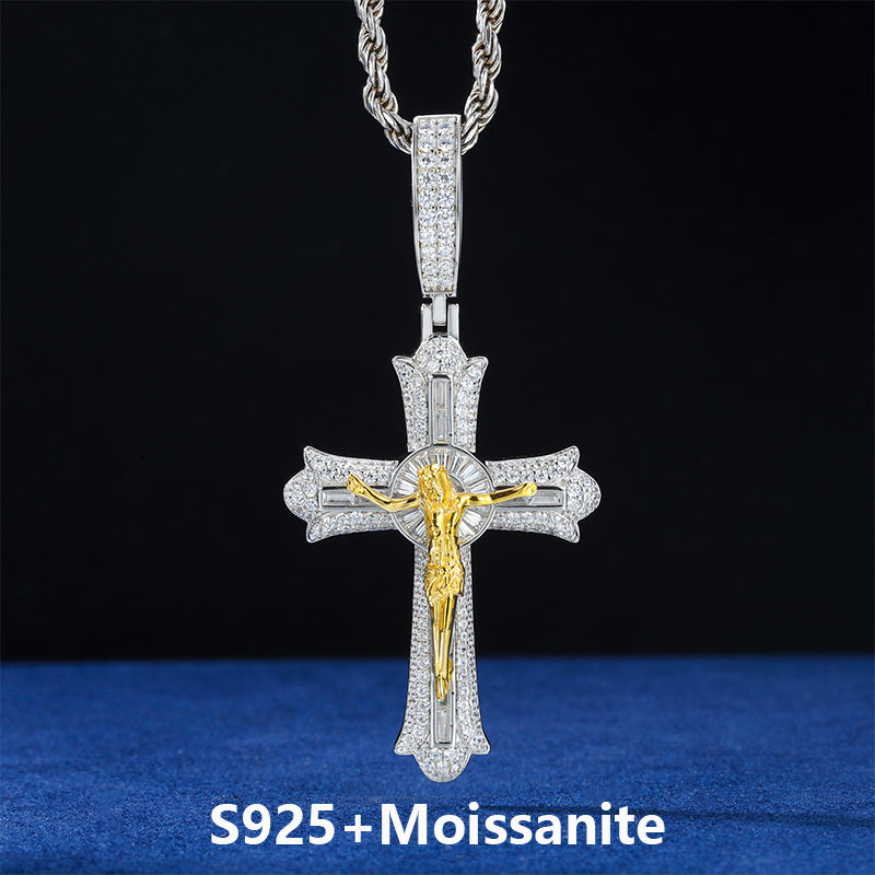 18k Gold Solid 925 Sterling Silver Jesus Crucifix D VVS Moissanite Diamond Cross Pendant