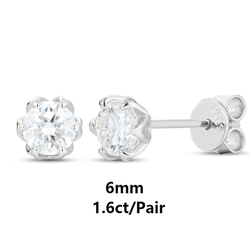Iced Blinged Out 1/1.6/2ct D Color Moissanite Diamond S925 Sterling Silver 18k Stud Earrings