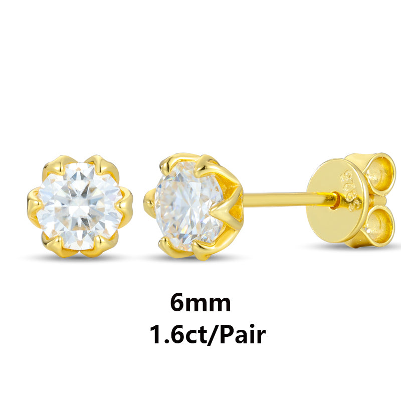 Iced Blinged Out 1/1.6/2ct D Color Moissanite Diamond S925 Sterling Silver 18k Stud Earrings