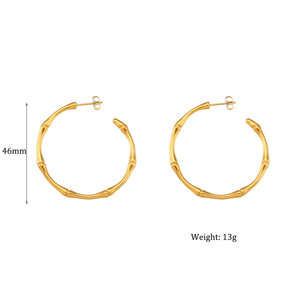 18k Gold Thin Bamboo Large Gold Big Hoop Waterproof Stainless Steel Hip Hop Earrings
