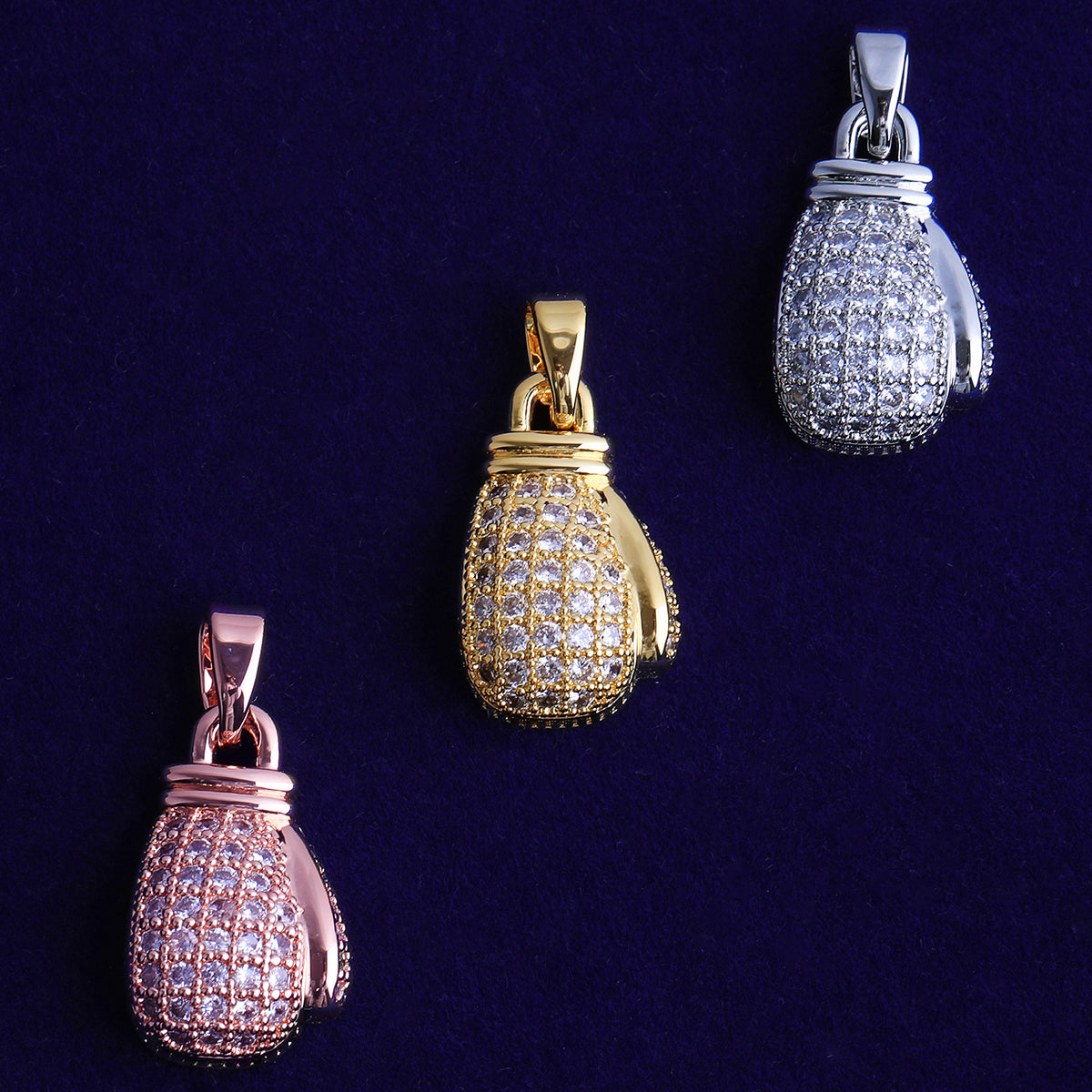 The Champ | VVS Diamond CZ Rose Gold 925 Silver 24k Luxury Hip Hop Boxing Gloves Pendant