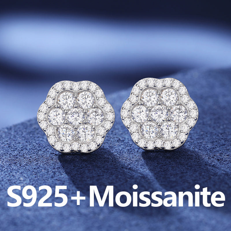 Ice Flower | Luxury 925 Solid Sterling Silver Moissanite Diamond Flower Stud Earrings