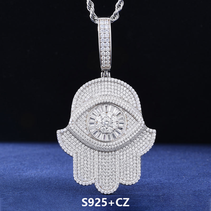 Iced Evil Eye | Moissanite Diamond Luxury 925 Silver Iced Blinged Out Fatima Hamsa Hand Pendant