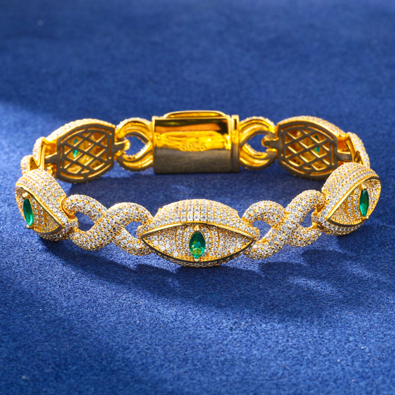 Demon Eye | 24k Solid 925 Sterling Silver Infinity Link Moissanite Diamond Hip Hop Bracelet