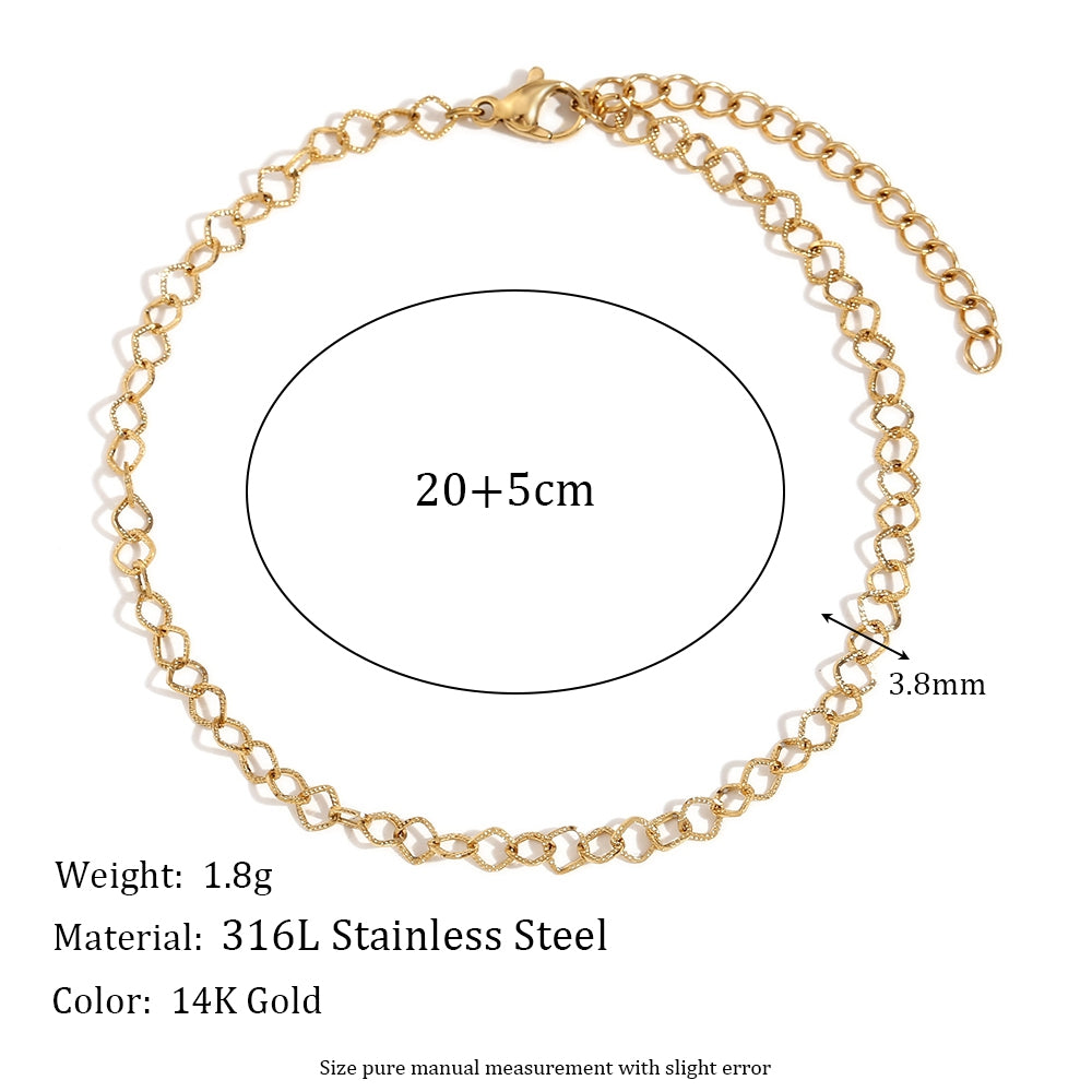 18k Gold Stainless Steel Waterproof Paper Clip Knot Bowtie Link Chain Anklet Ankle Bracelets