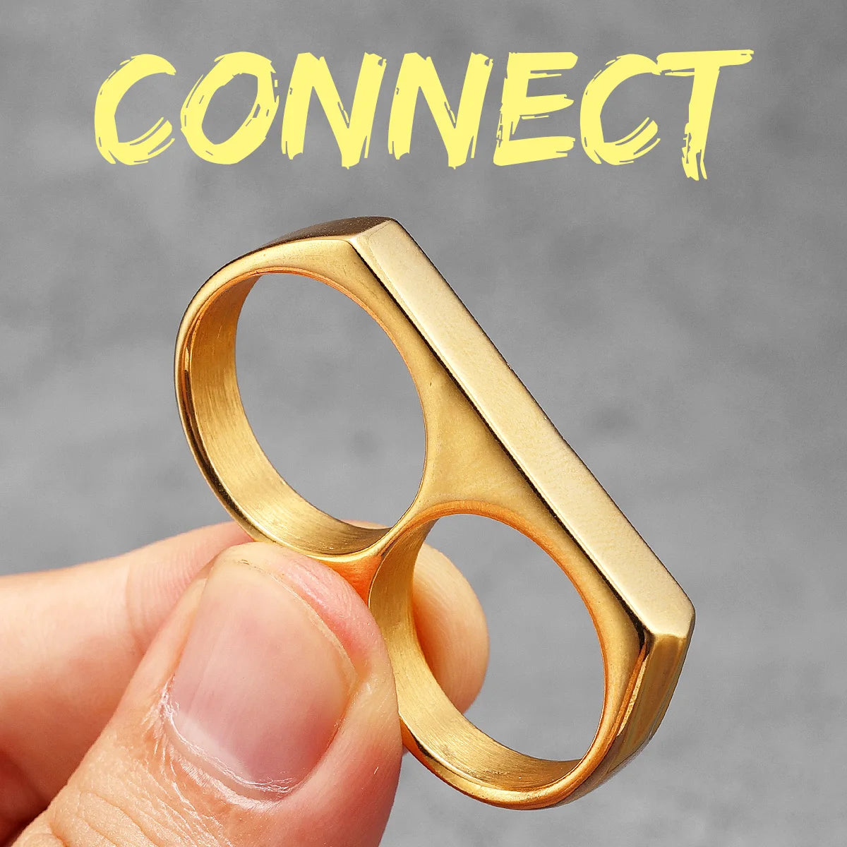 Connect | 14k Gold Over No Fade Stainless Steel Two Finger Hip Hop Ring