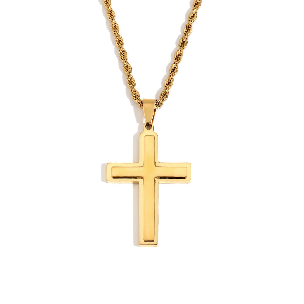 Waterproof Smooth Double Cross 18k Gold Silver Stainless Steel Rope Chain Pendant
