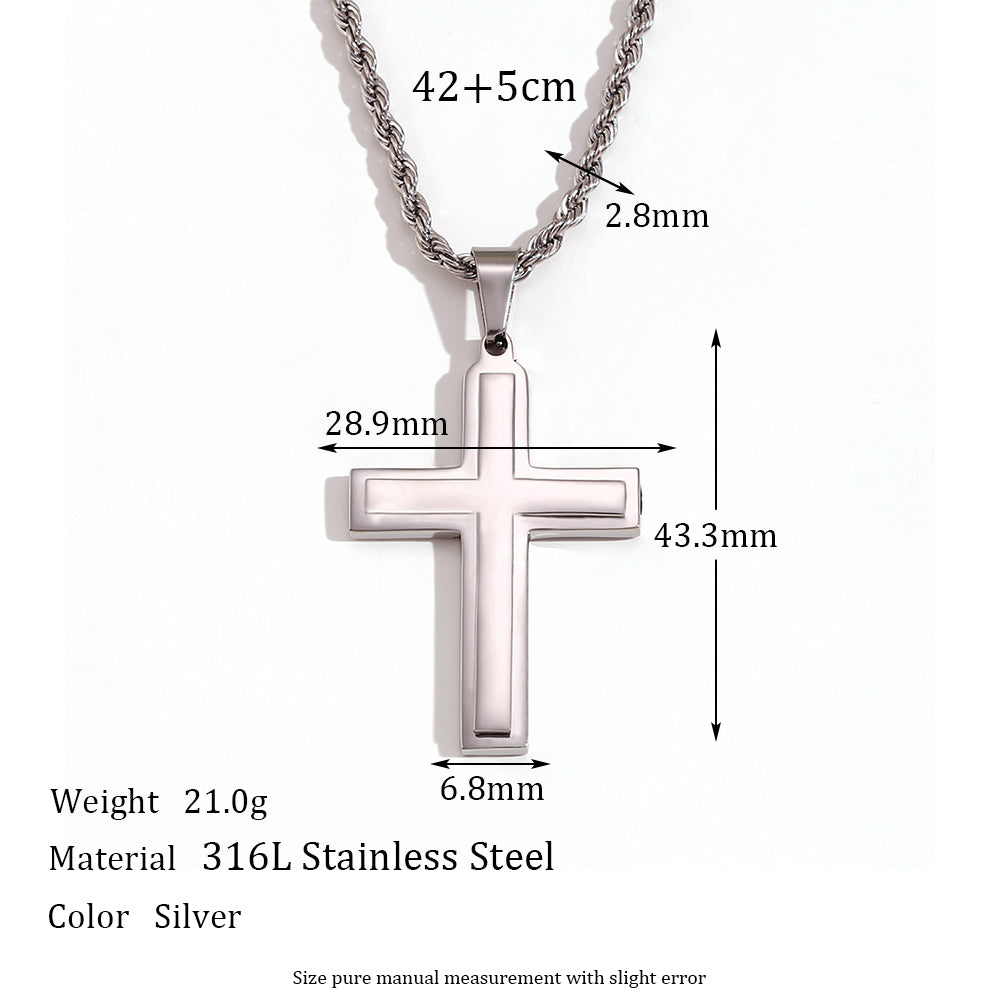 Waterproof Smooth Double Cross 18k Gold Silver Stainless Steel Rope Chain Pendant