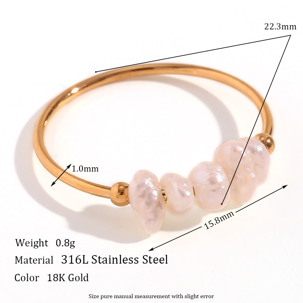 Ladies 18k Gold Waterproof Stainless Steel Freshwater Pearls Rings