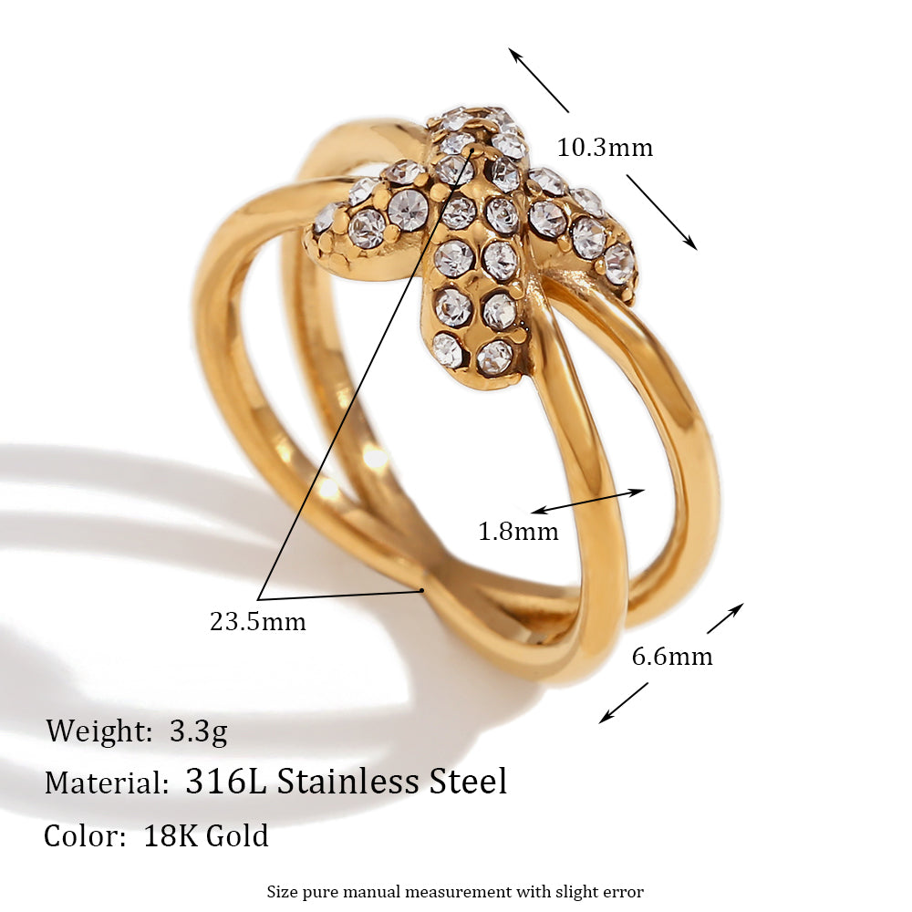 Waterproof Solid Stainless Steel 18k Gold Hollow Round CZ Micro Pave Rings Collection