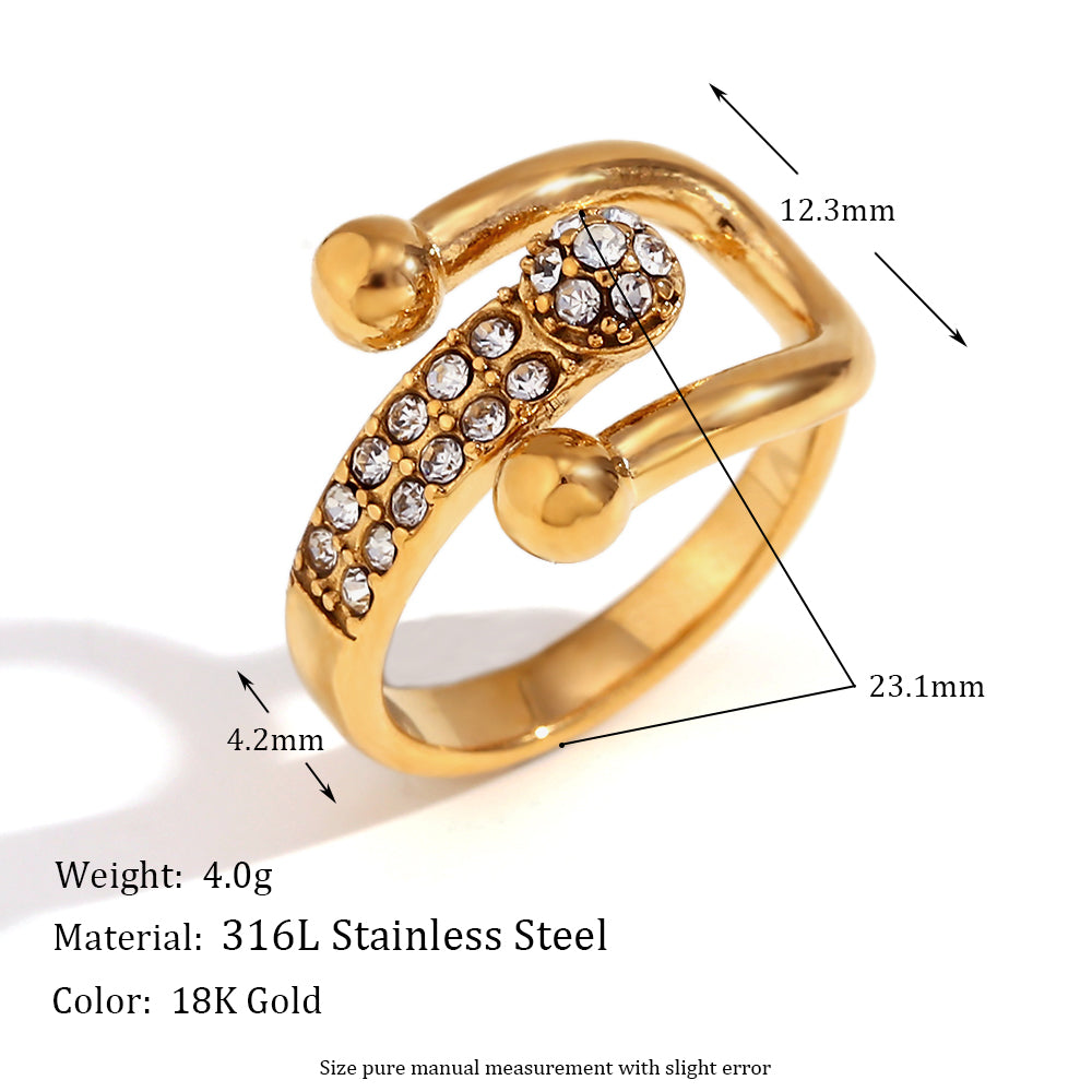 Waterproof Solid Stainless Steel 18k Gold Hollow Round CZ Micro Pave Rings Collection
