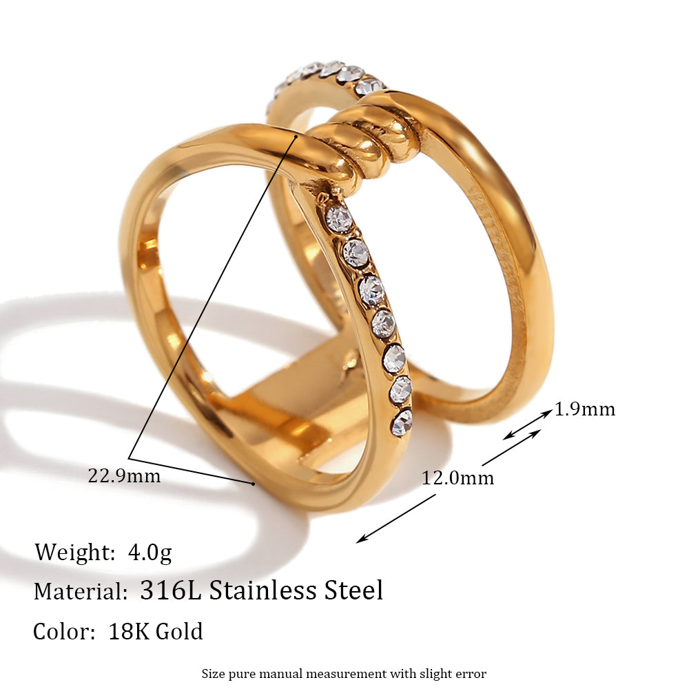 Waterproof Solid Stainless Steel 18k Gold Hollow Round CZ Micro Pave Rings Collection