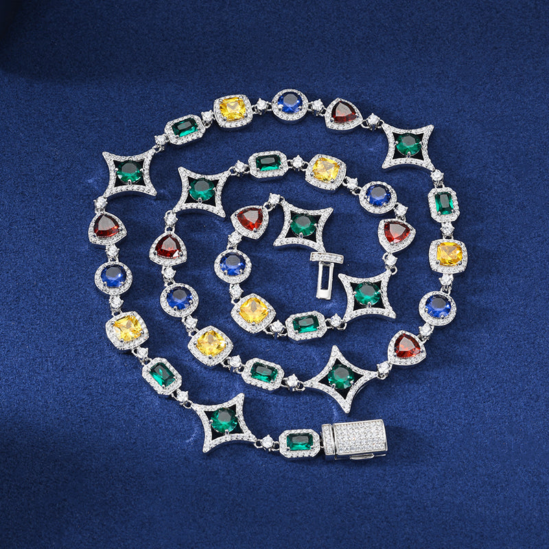 Star Trails | Solid Sterling Silver Moissanite Diamond Colorful Gemstone Hip Hop Chain