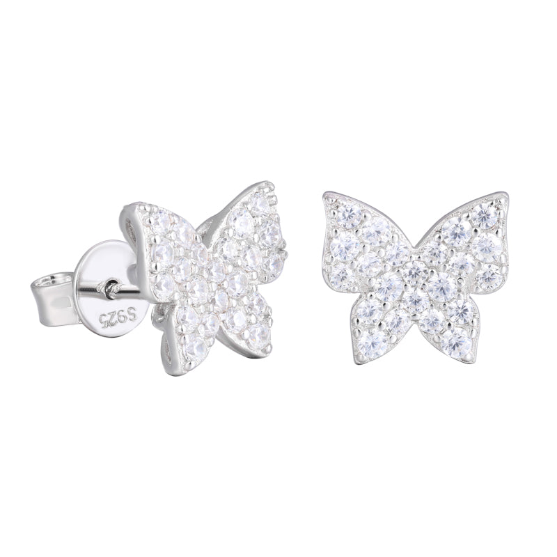 Sterling Silver Mini Butterfly Stud Moissanite Diamond Bling Earrings