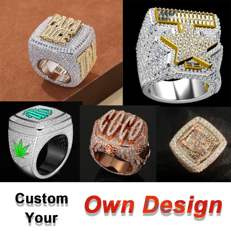 Hood Champ | Mens 925 Sterling Silver Moissanite Diamond Custom Made Championship Rings