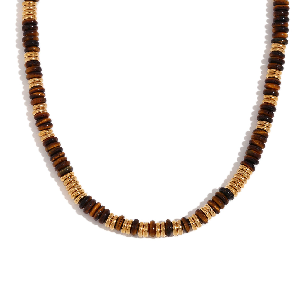 18k Gold Stainless Steel Natural Stone Tiger Eye Necklace Bracelet Jewelry Set