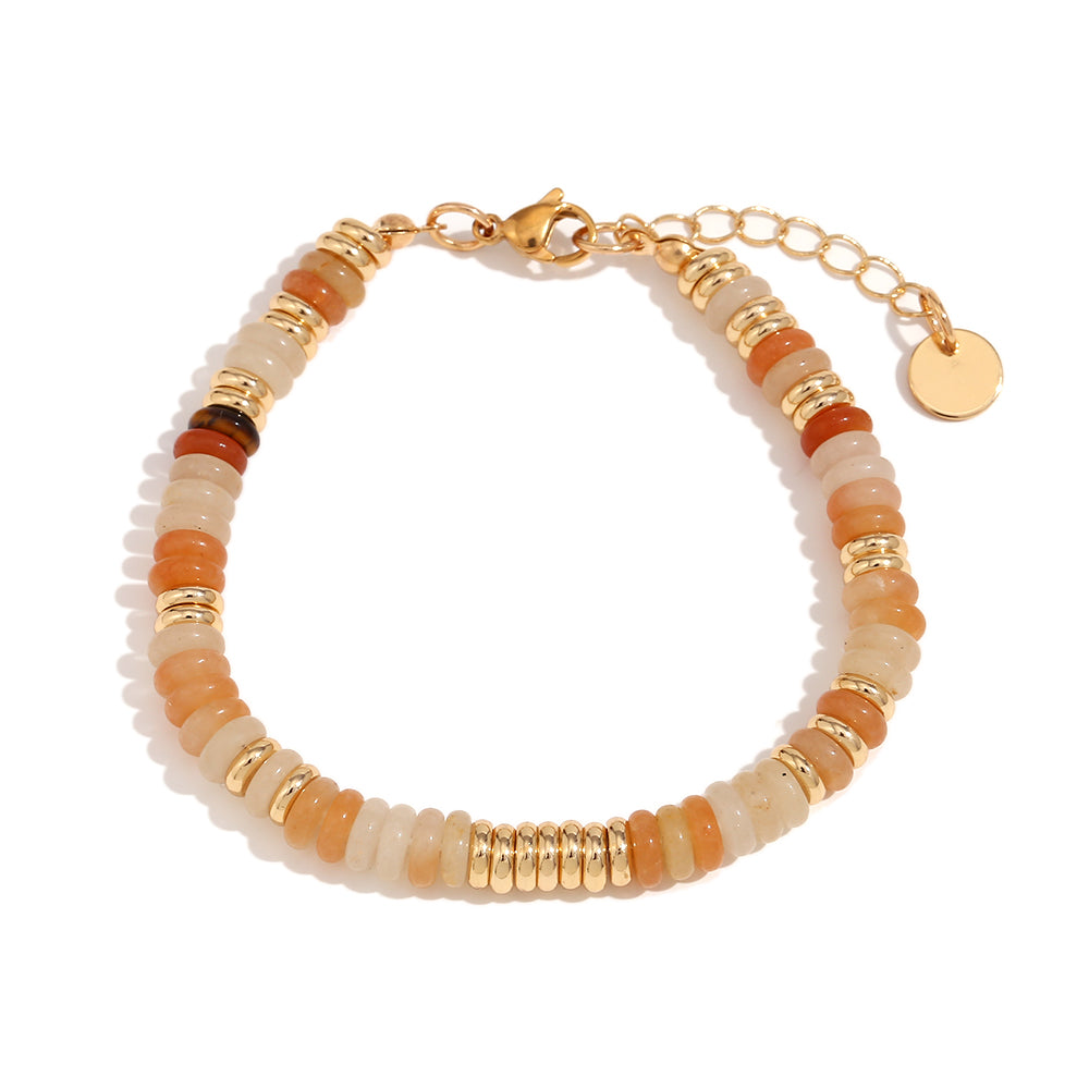 18k Gold Stainless Steel Natural Stone Tiger Eye Necklace Bracelet Jewelry Set