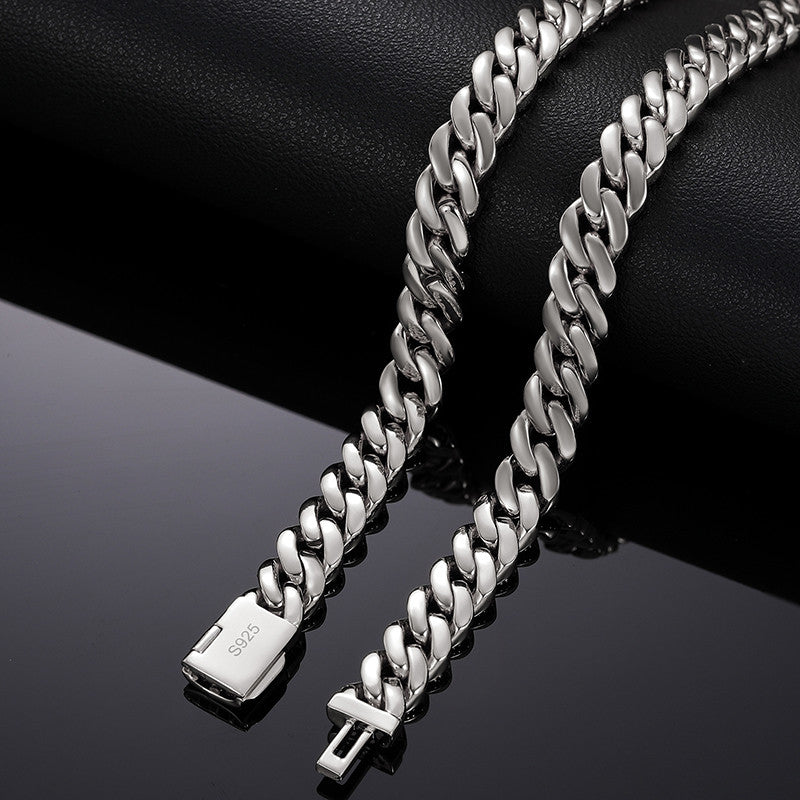 8mm 925 Solid Sterling Silver Genuine Lab Diamond Miami Cuban Link Chain Necklace