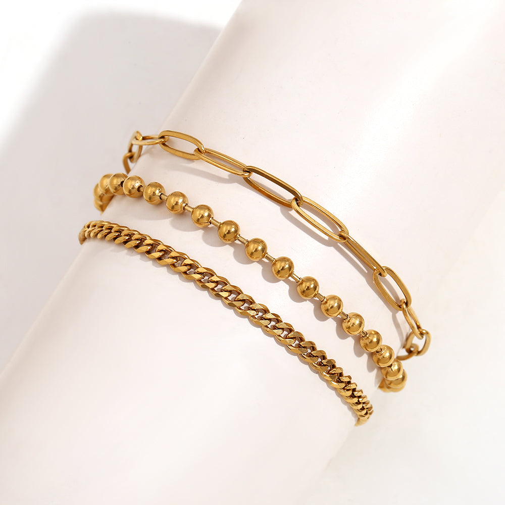 Ladies 18k Gold Waterproof Stainless Steel 3-layer Chain Link Anklet Ankle Bracelets