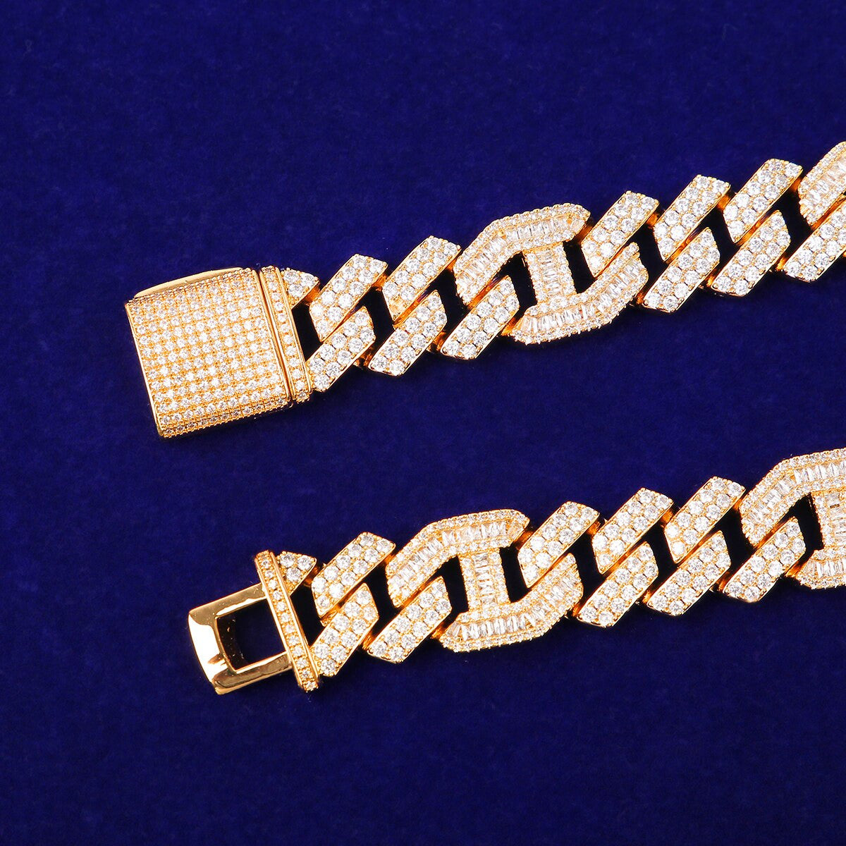 18mm White Yellow Gold Designer Cut Cuban Link Chains Bracelet Jewelry Set Combo