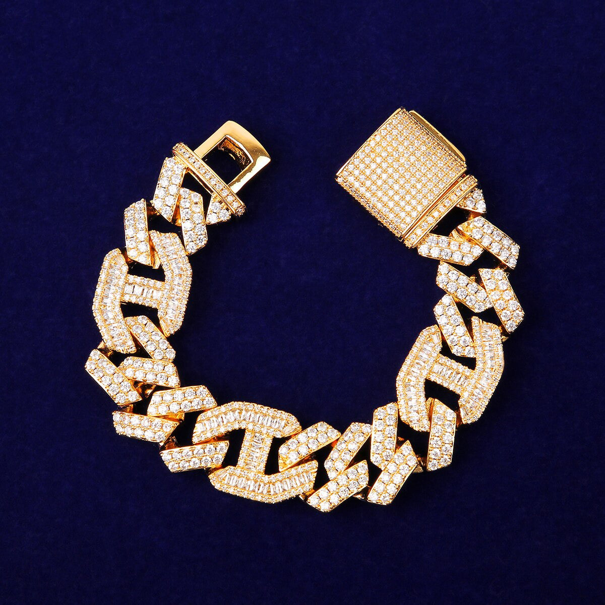 18mm White Yellow Gold Designer Cut Cuban Link Chains Bracelet Jewelry Set Combo