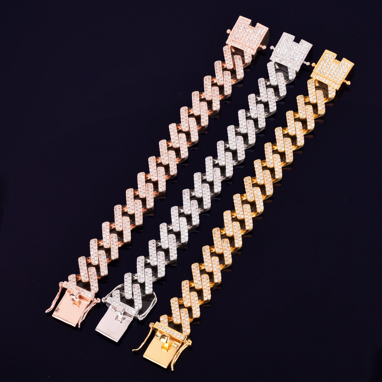Flooded Ice 24k Rose Gold Silver 18mm Big Square Miami Cuban Link Hip Hop Bracelet