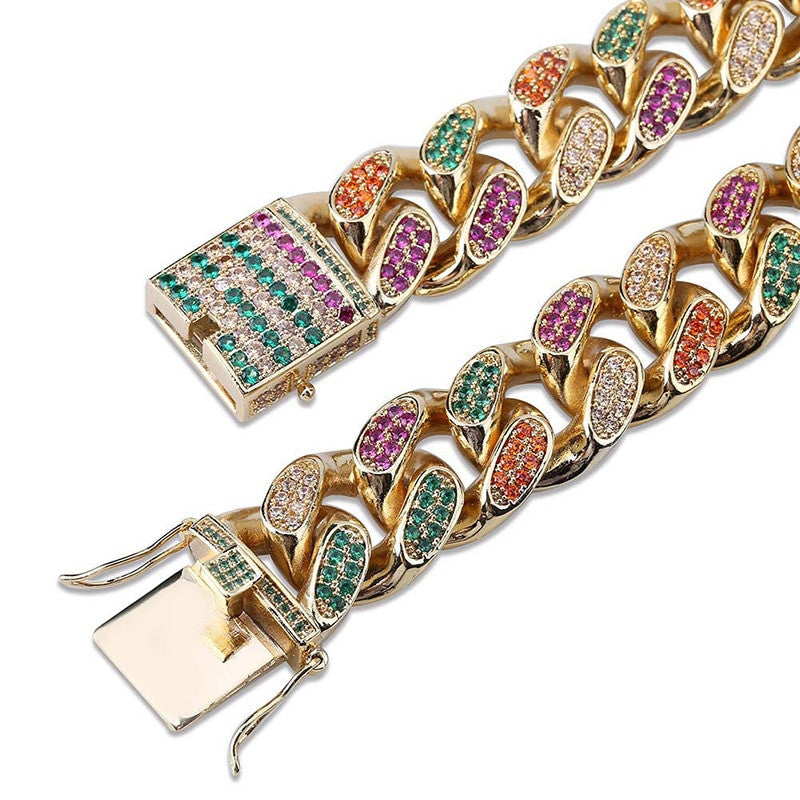 18mm Big Wide 4 Colors AAA Micro Pave 14k Gold .925 Silver Miami Cuban Link Chain Necklace