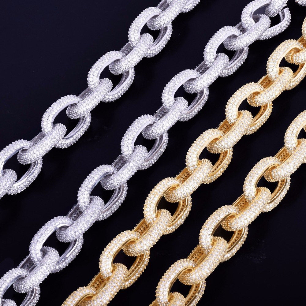 24k Silver Rose Gold 18mm AAA Simulate Diamond Super Bling Rugged Rolo Link Bracelet