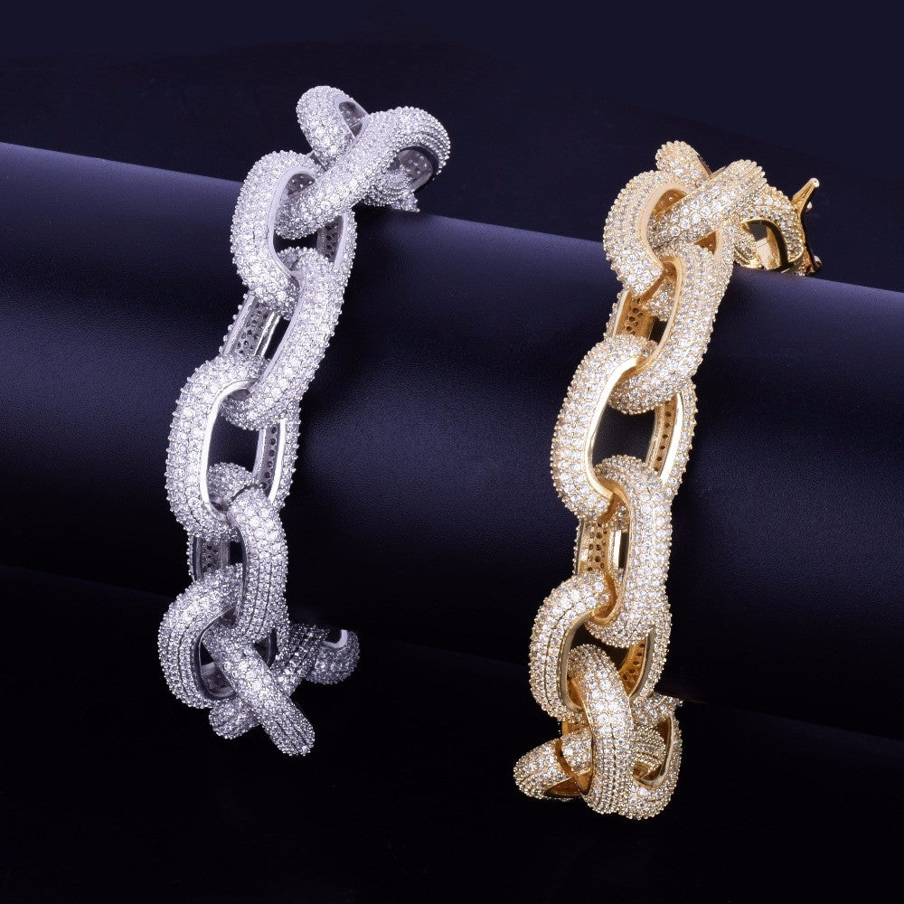 24k Silver Rose Gold 18mm AAA Simulate Diamond Super Bling Rugged Rolo Link Bracelet