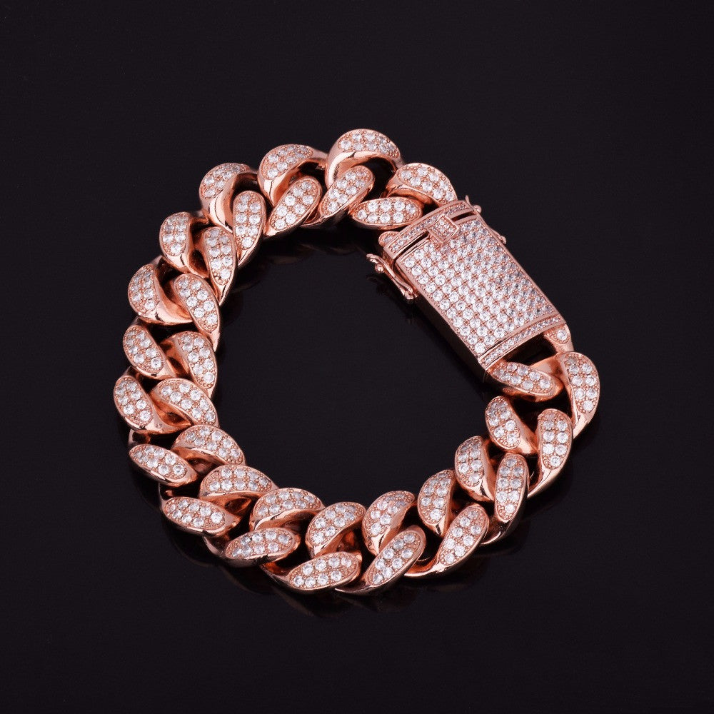 24k Gold .925 Silver Rose Gold Mens Big Boy 20mm AAA Micro Pave Cuban Link Bracelet