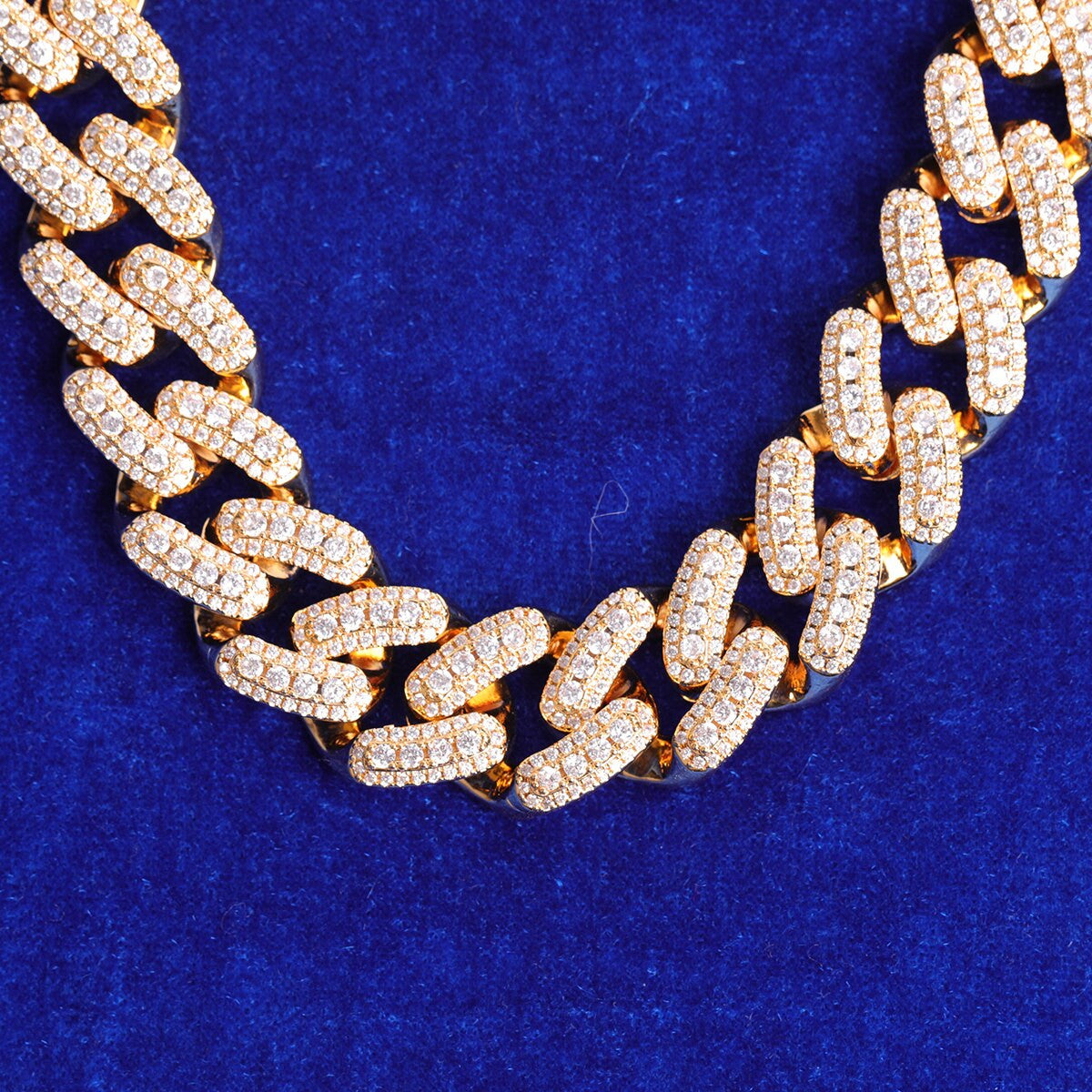 18mm Yellow White Gold Thick Cut Crushed Iced Buckle Miami Cuban Link Chain Necklace