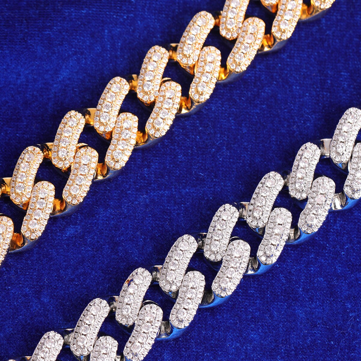 18mm Yellow White Gold Thick Cut Crushed Iced Buckle Miami Cuban Link Chain Necklace
