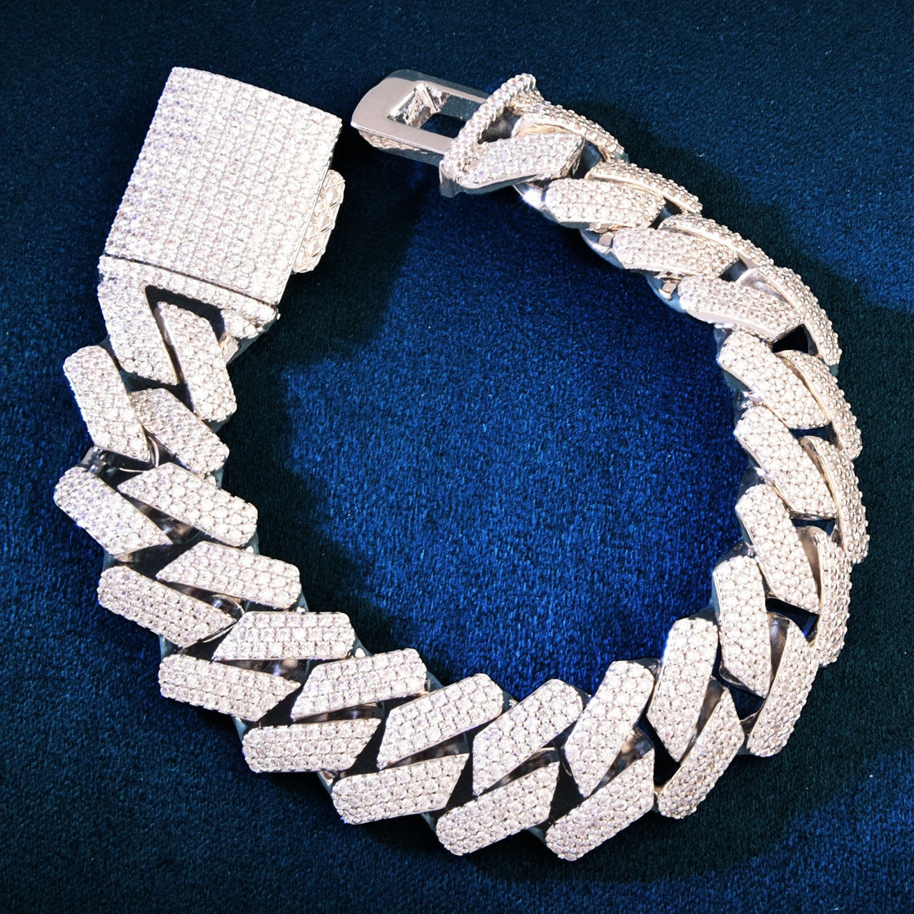 Mens 19mm 2 Row Stone Big Boy Miami Cuban Link 18k Gold 925 Silver Blinged Out Bracelets