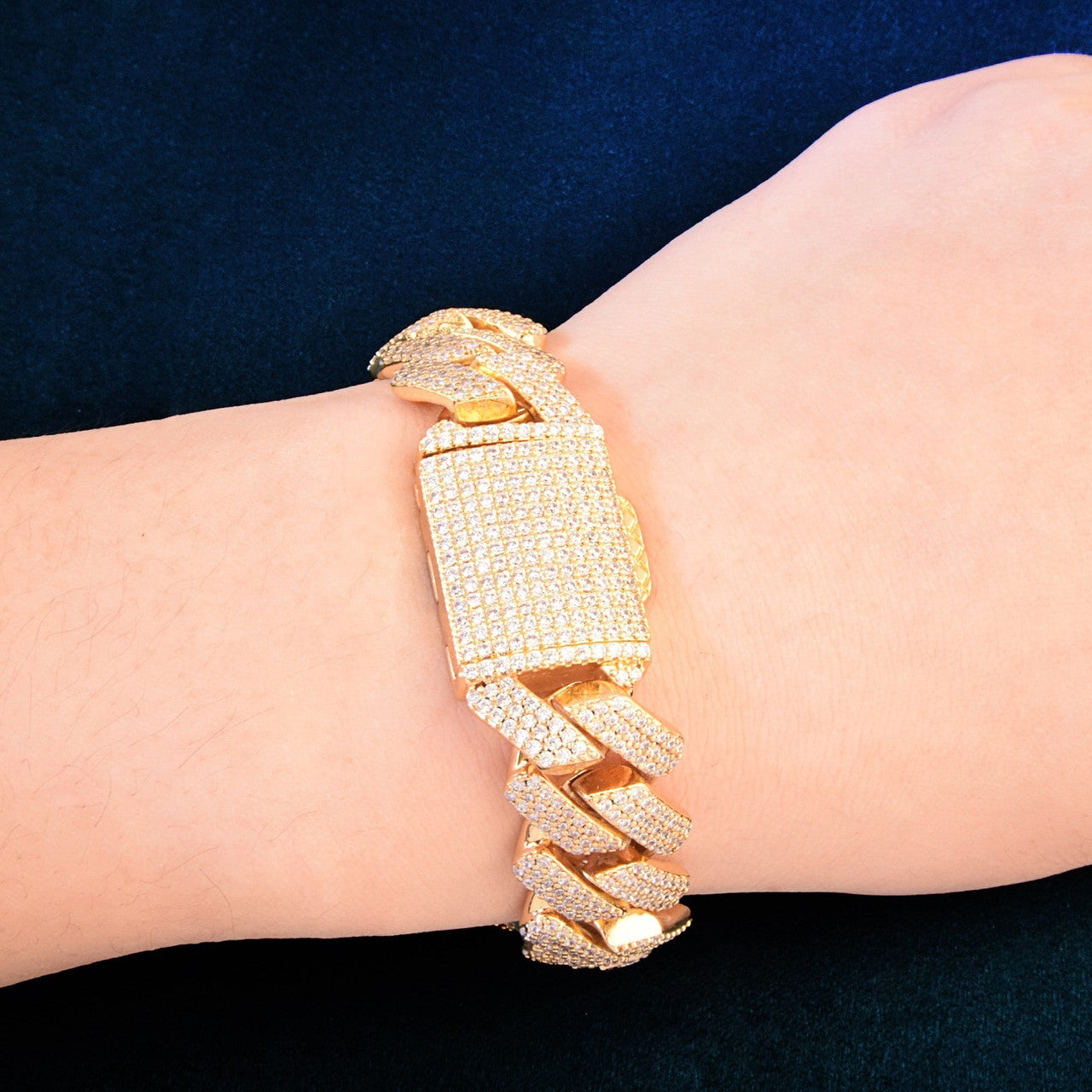 Mens 19mm 2 Row Stone Big Boy Miami Cuban Link 18k Gold 925 Silver Blinged Out Bracelets