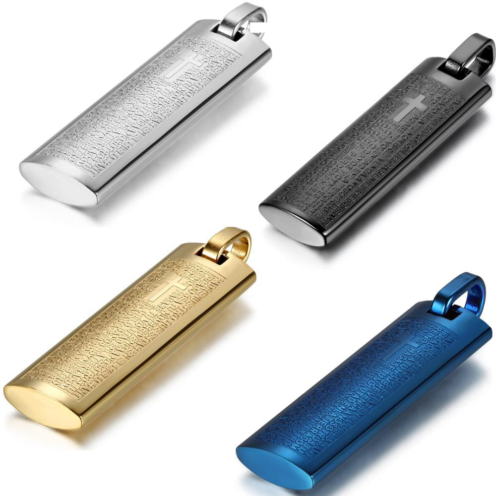 Mens Christian Jewelry Stainless Steel No Fade Spanish Prayer Pendant Chain Necklace