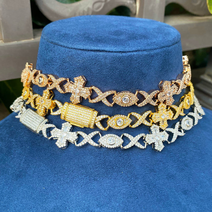 Crossed Eye | Infinity Link All Seeing VVS Diamond CZ Cross Link Hip Hop Chain Necklace