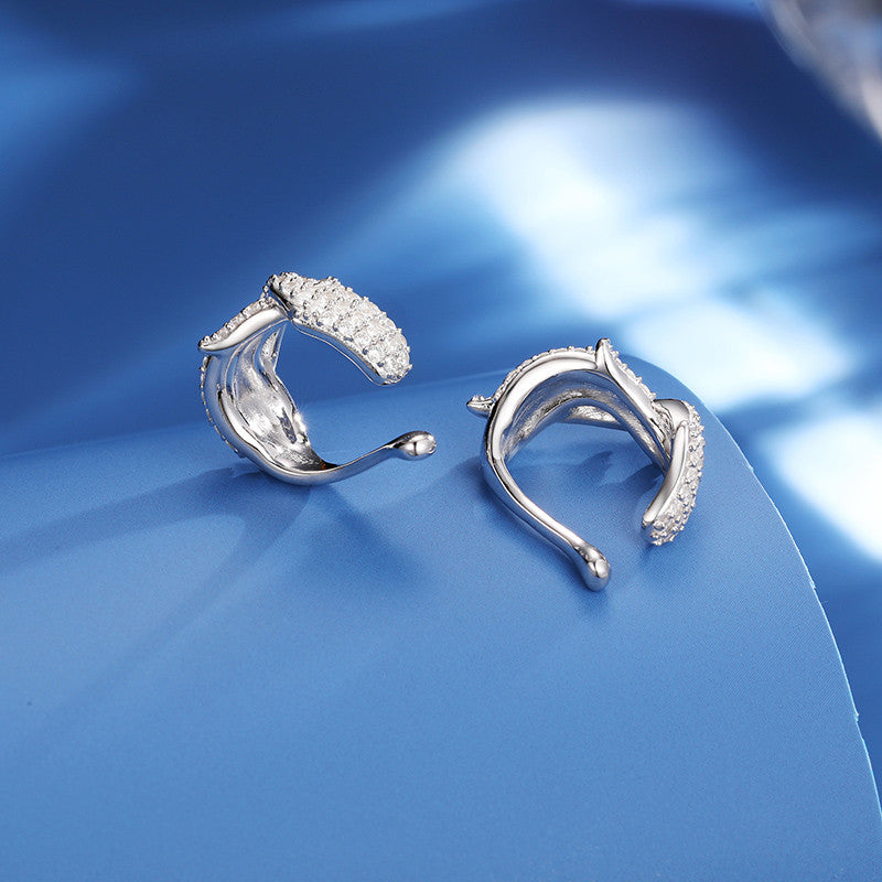 Mossanite Diamond Solid Sterling Silver Crown of Thorns Circle No Pierced Earrings Clips