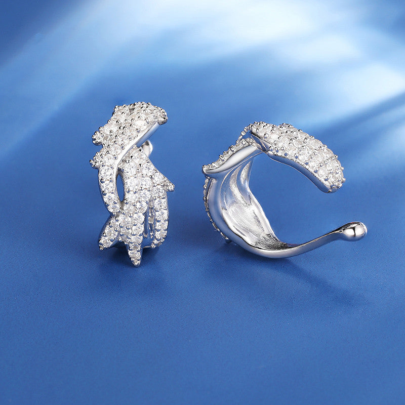 Mossanite Diamond Solid Sterling Silver Crown of Thorns Circle No Pierced Earrings Clips