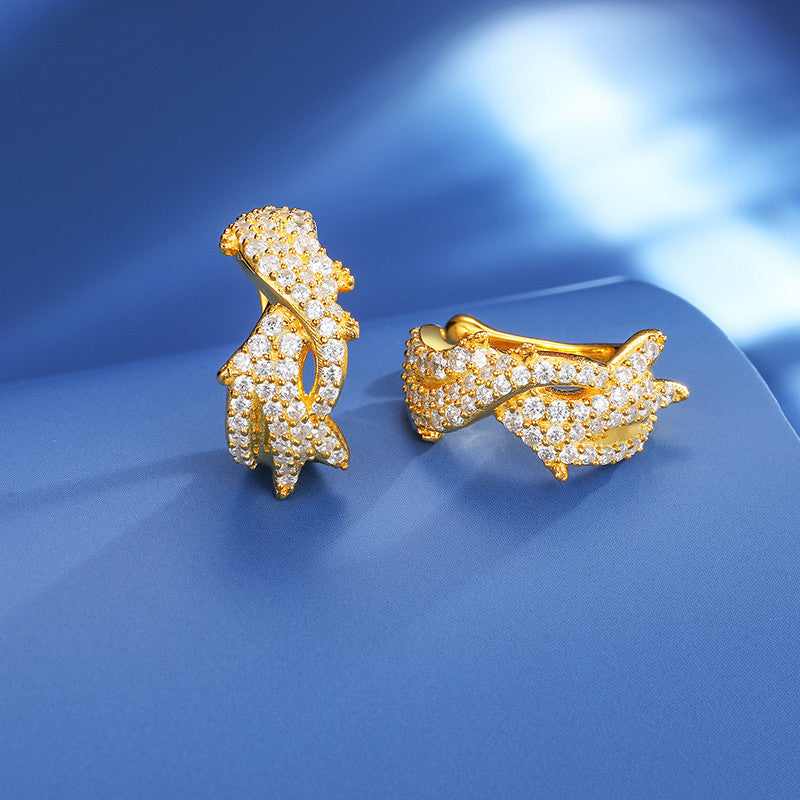 Mossanite Diamond Solid Sterling Silver Crown of Thorns Circle No Pierced Earrings Clips