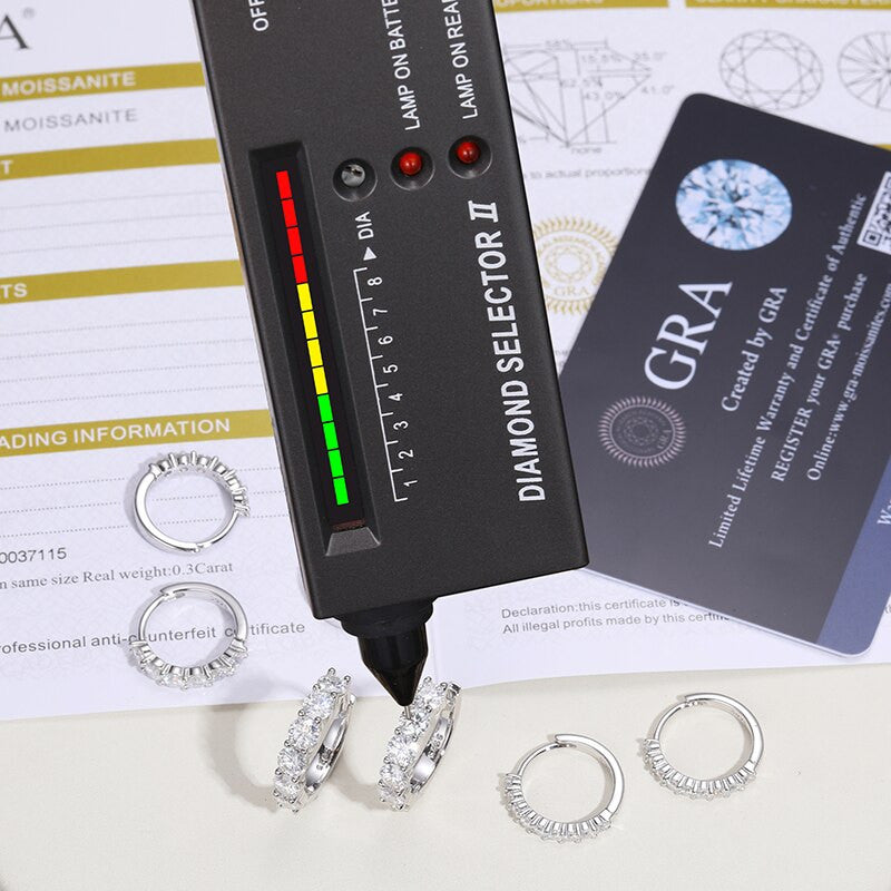 Solid 925 Sterling Silver Genuine VVS Diamond Hoop Huggie Hip Hop Earrings