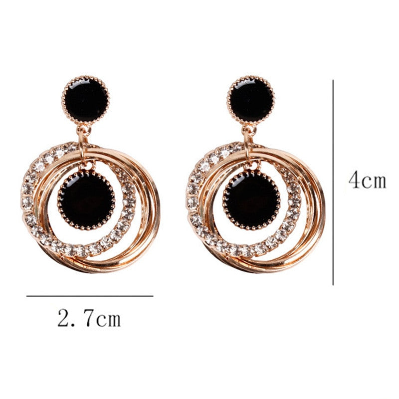 Ladies Fashion 2 Piece Crystal Round Circle Gold Gem Stone Earrings