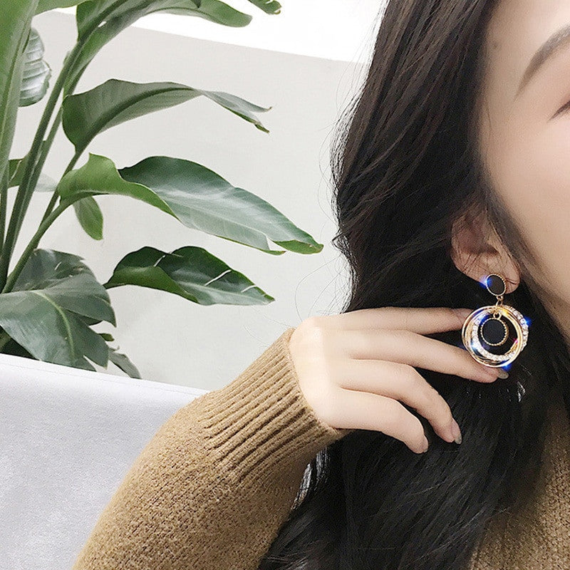 Ladies Fashion 2 Piece Crystal Round Circle Gold Gem Stone Earrings