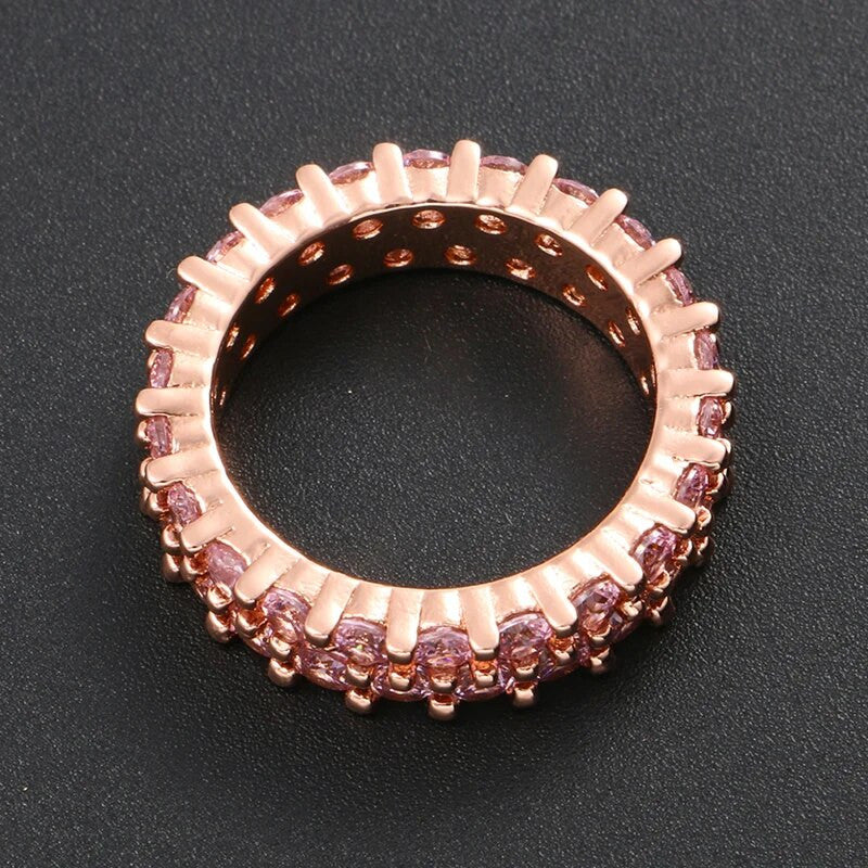 Iced Blinged Out 2 Row Solitaire Pink Stone Street Wear Rings