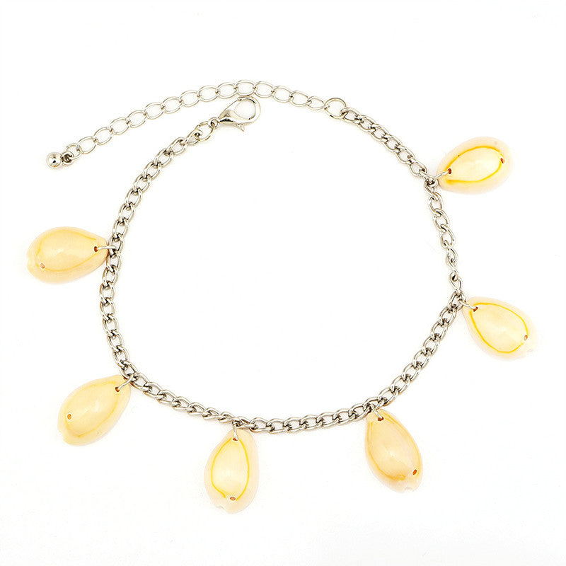 Classic Leaf Sea Shell Om Leather Chain Tassel Silver Multi Layer Anklet Ankle Bracelet