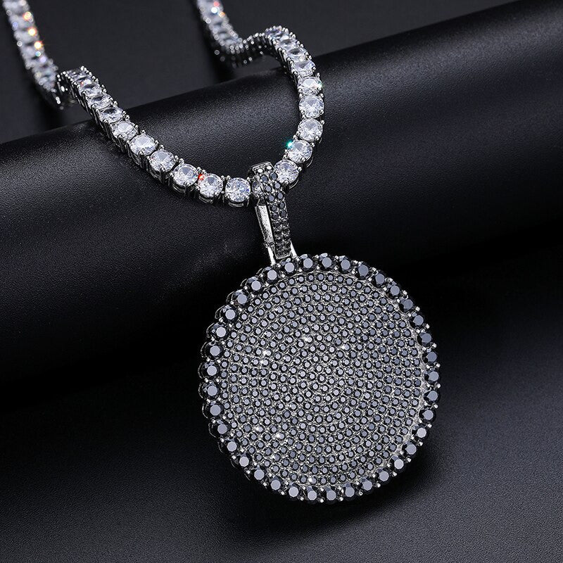 Mens Genuine Lab VVS Black Diamond Disc Solid 925 Silver Hip Hop Pendant