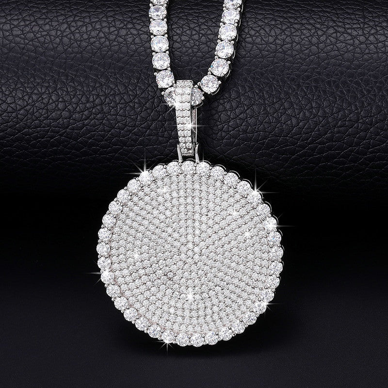 Mens Flooded Ice Genuine VVS Diamond Disc 925 Silver Hip Hop Pendant