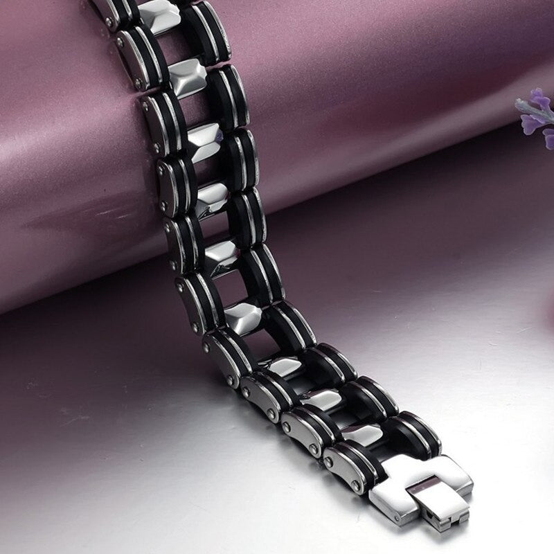 18mm Street Wear Fashion Motorcycle Chain Stainless Steel Silicone No Fade Mens Bracelets