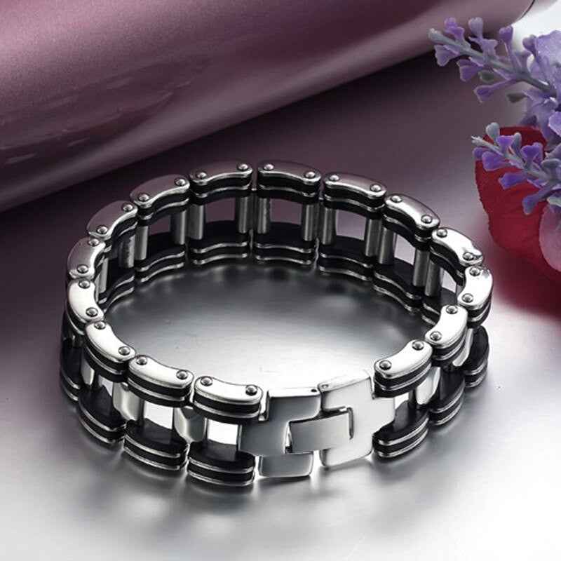 18mm Street Wear Fashion Motorcycle Chain Stainless Steel Silicone No Fade Mens Bracelets