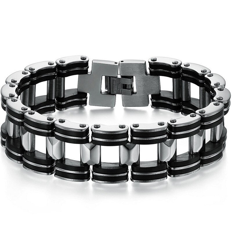 18mm Street Wear Fashion Motorcycle Chain Stainless Steel Silicone No Fade Mens Bracelets