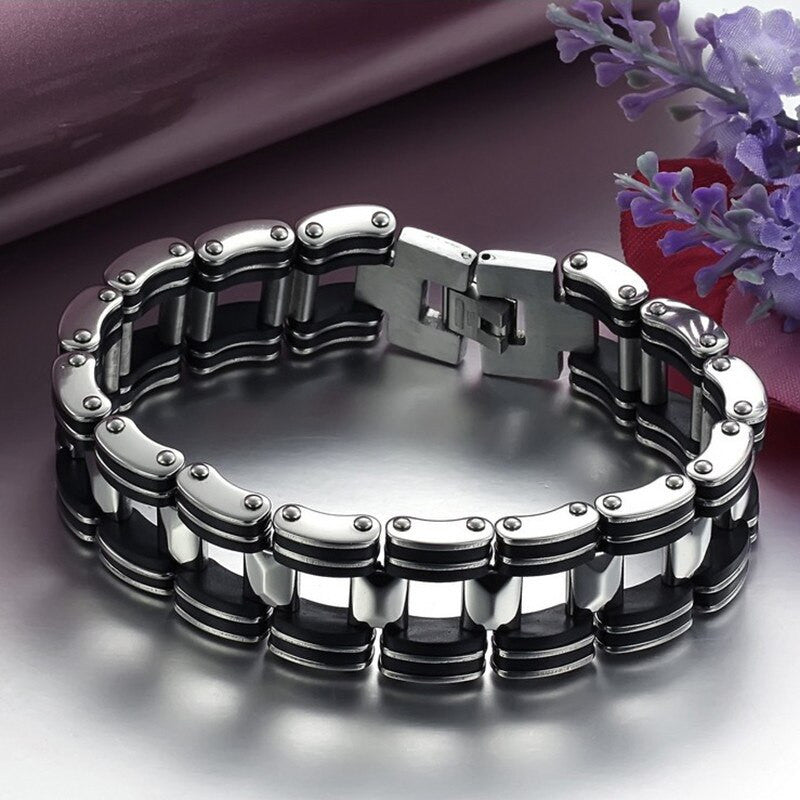 18mm Street Wear Fashion Motorcycle Chain Stainless Steel Silicone No Fade Mens Bracelets